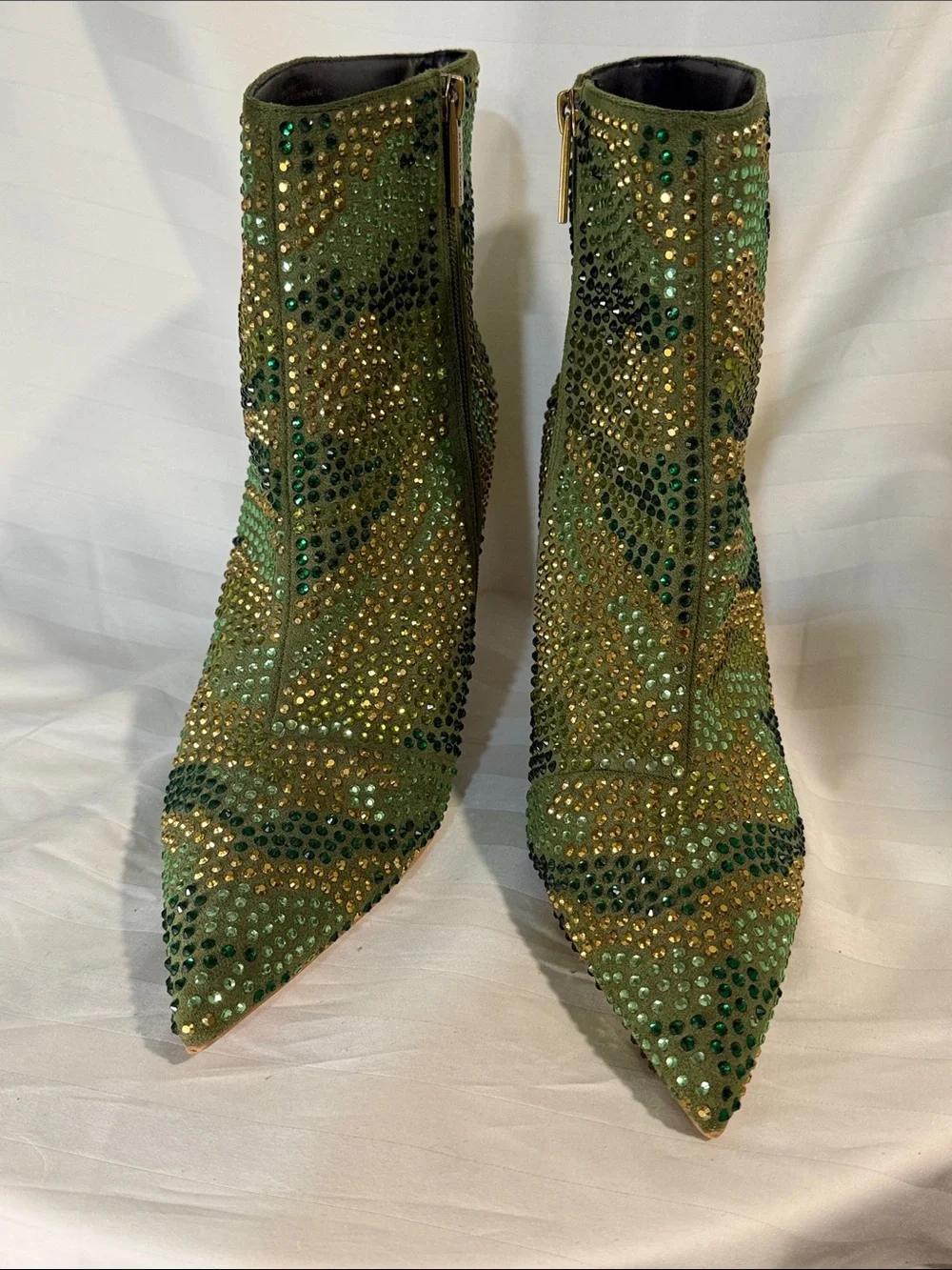 Kurt Geiger Green Crystal Embellished Pointed Ankle Boots